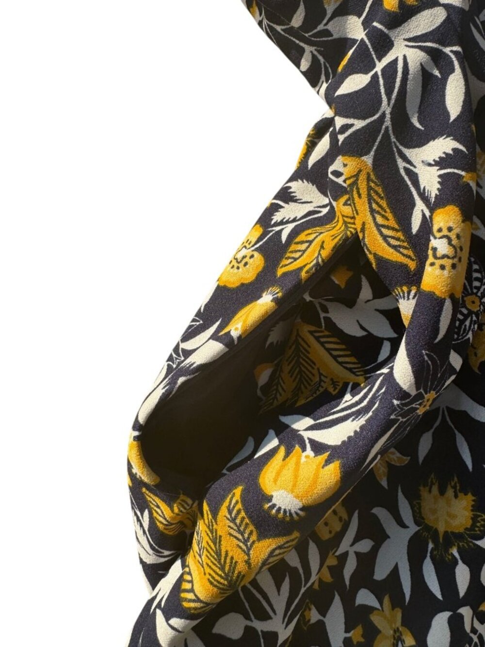 Floral Sleeveless A-Line Dress Navy/Yellow Medium Cotton V-Neck Back Fit & Flare - Picture 6 of 7